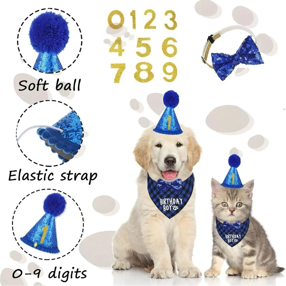 Dog Birthday Boy Party Set Bandana Hat Bow Tie NWT